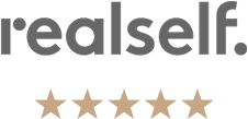 RealSelf logo with five stars rating.