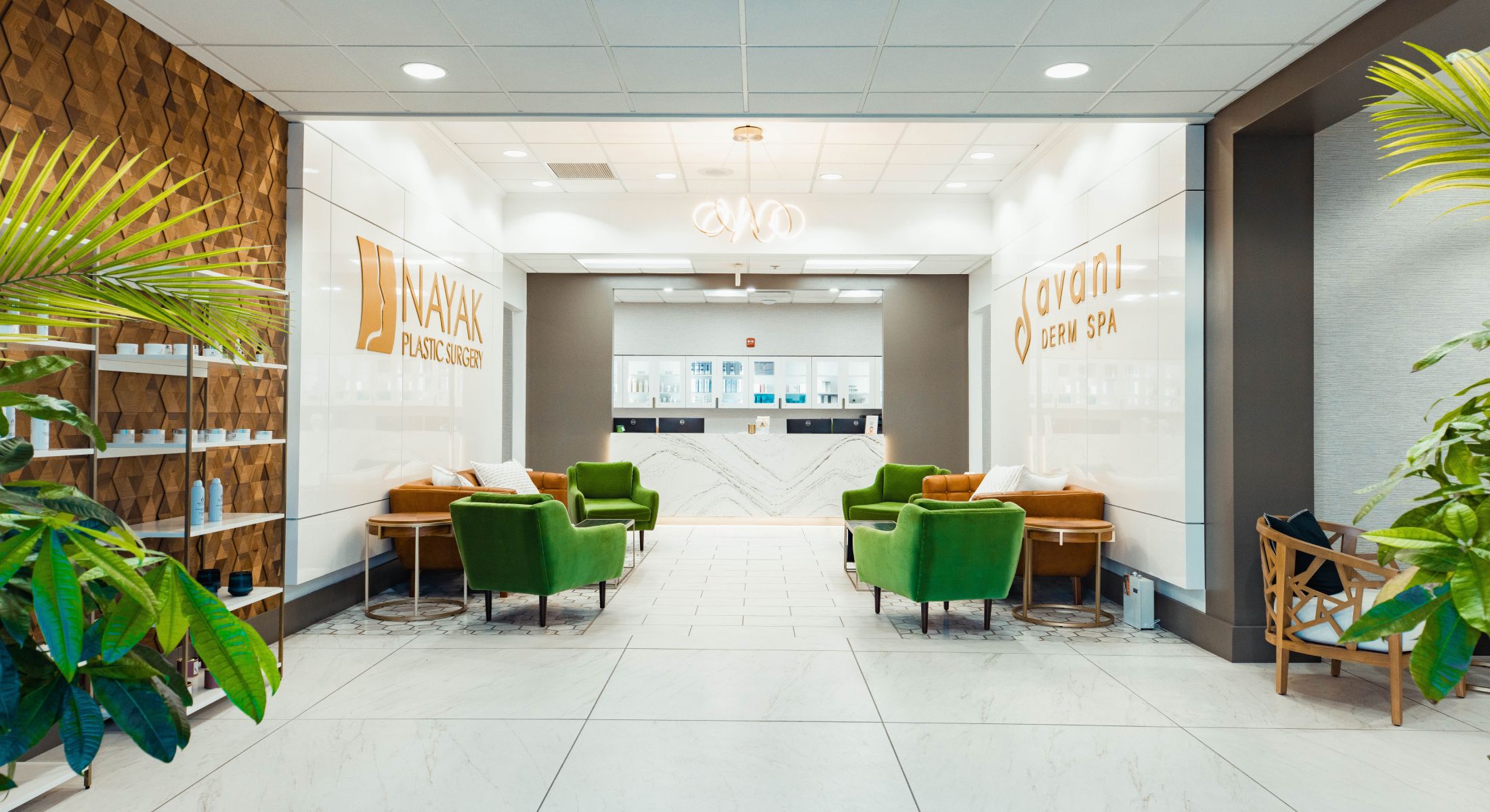 Modern lobby of a plastic surgery and derm spa.